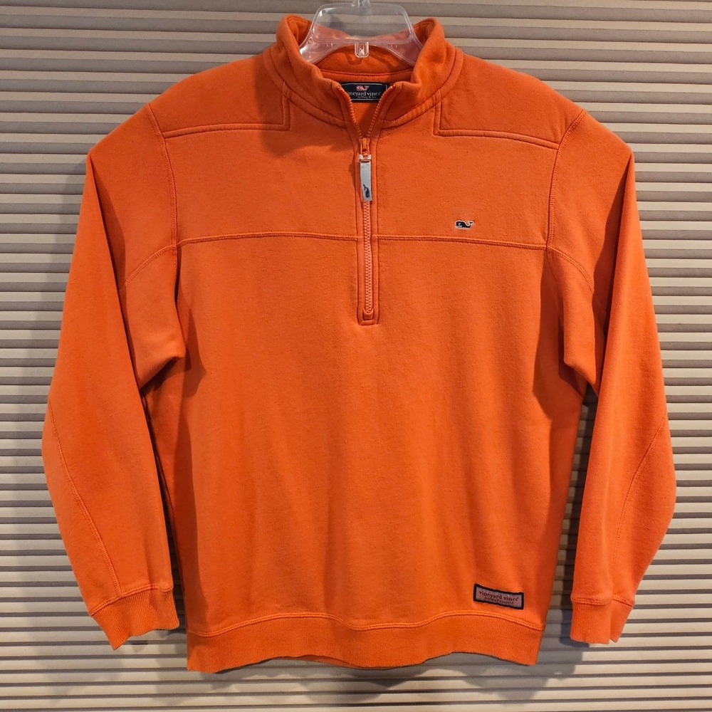 Vineyard Vines Mens Orange Quarter Zip Cotton Pullover Sweater 6K000155 Medium